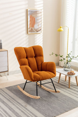 English Elm 050-teddy Plush Fabric Glider Rocking Chair Cozy Nursery and Living Room Accent Seat Caramel W527P209974