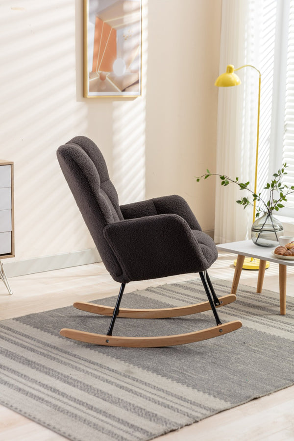 English Elm 050-teddy Plush Fabric Glider Rocking Chair Cozy Nursery and Living Room Accent Seat Dark Gray W527P209975