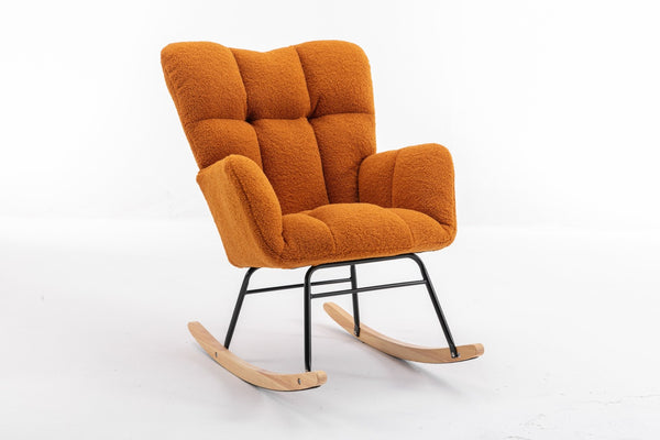 English Elm 050-teddy Plush Fabric Glider Rocking Chair Cozy Nursery and Living Room Accent Seat Caramel W527P209974
