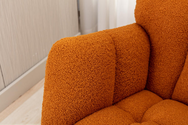 English Elm 050-teddy Plush Fabric Glider Rocking Chair Cozy Nursery and Living Room Accent Seat Caramel W527P209974