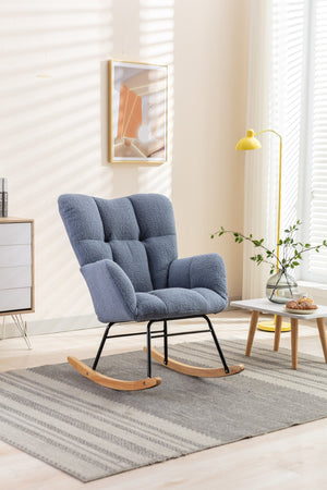 English Elm 050-teddy Plush Fabric Glider Rocking Chair Cozy Nursery and Living Room Accent Seat Light Blue W527P209971