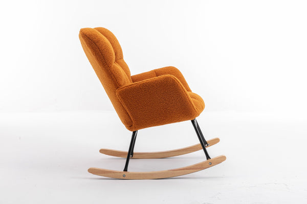 English Elm 050-teddy Plush Fabric Glider Rocking Chair Cozy Nursery and Living Room Accent Seat Caramel W527P209974
