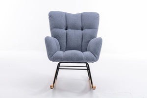 English Elm 050-teddy Plush Fabric Glider Rocking Chair Cozy Nursery and Living Room Accent Seat Light Blue W527P209971