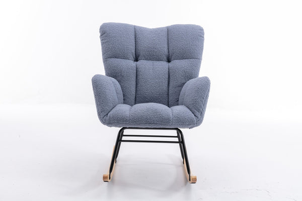 English Elm 050-teddy Plush Fabric Glider Rocking Chair Cozy Nursery and Living Room Accent Seat Light Blue W527P209971