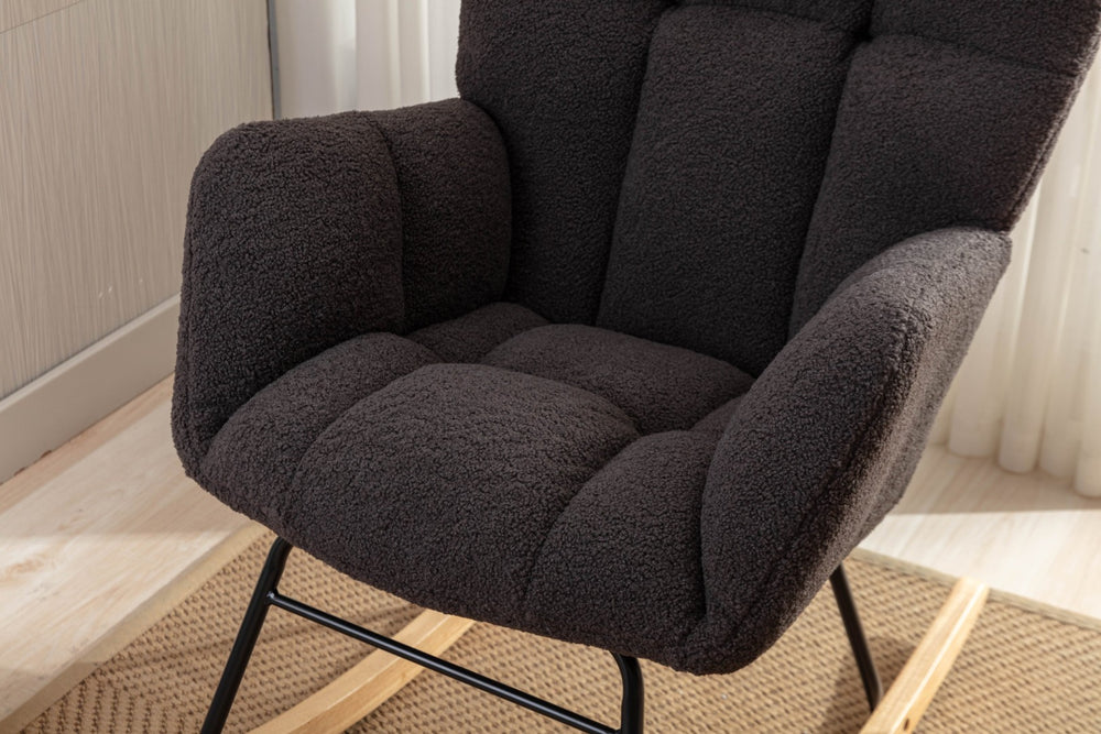 English Elm 050-teddy Plush Fabric Glider Rocking Chair Cozy Nursery and Living Room Accent Seat Dark Gray W527P209975