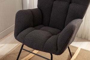 English Elm 050-teddy Plush Fabric Glider Rocking Chair Cozy Nursery and Living Room Accent Seat Dark Gray W527P209975