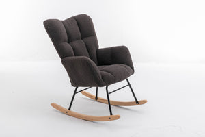 English Elm 050-teddy Plush Fabric Glider Rocking Chair Cozy Nursery and Living Room Accent Seat Dark Gray W527P209975
