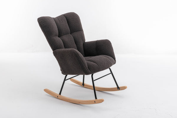 English Elm 050-teddy Plush Fabric Glider Rocking Chair Cozy Nursery and Living Room Accent Seat Dark Gray W527P209975