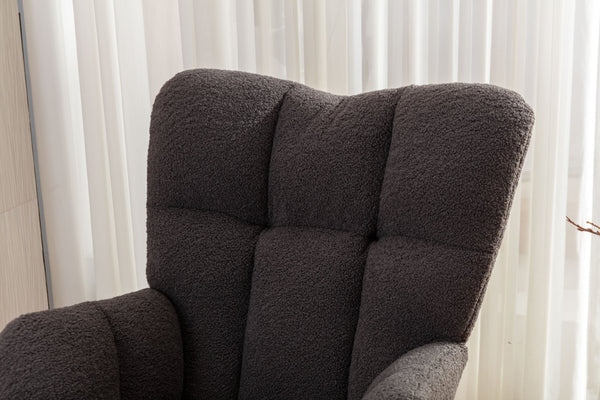 English Elm 050-teddy Plush Fabric Glider Rocking Chair Cozy Nursery and Living Room Accent Seat Dark Gray W527P209975