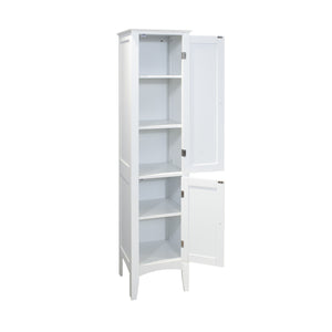 English Elm Tall Narrow Tower Freestanding Cabinet 5-Tier White MDF Storage with Shutter Doors for Home Organization W141260291