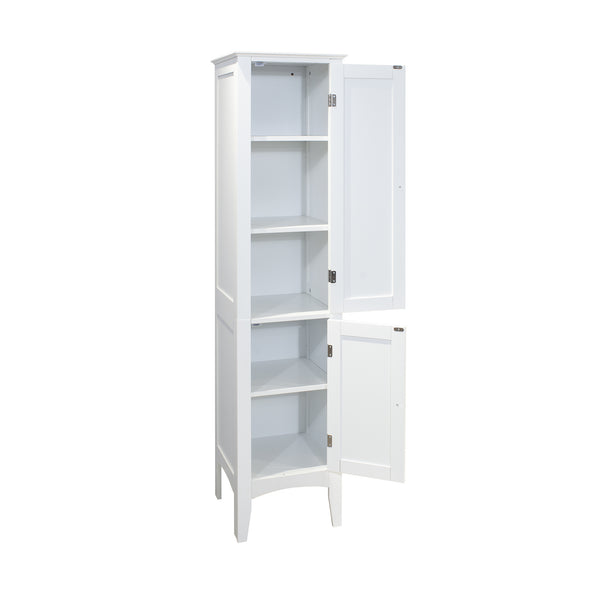 English Elm Tall Narrow Tower Freestanding Cabinet 5-Tier White MDF Storage with Shutter Doors for Home Organization W141260291