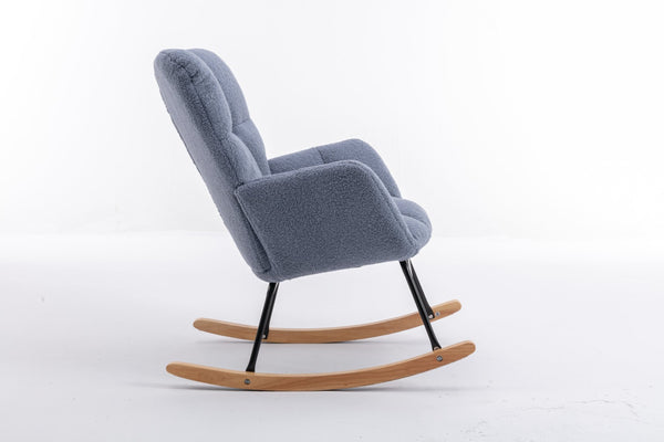 English Elm 050-teddy Plush Fabric Glider Rocking Chair Cozy Nursery and Living Room Accent Seat Light Blue W527P209971