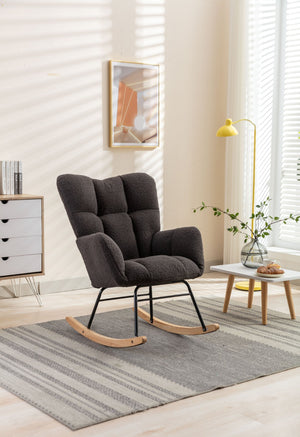 English Elm 050-teddy Plush Fabric Glider Rocking Chair Cozy Nursery and Living Room Accent Seat Dark Gray W527P209975