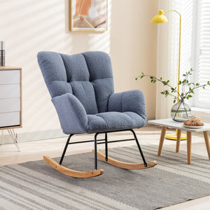 English Elm 050-teddy Plush Fabric Glider Rocking Chair Cozy Nursery and Living Room Accent Seat Light Blue W527P209971