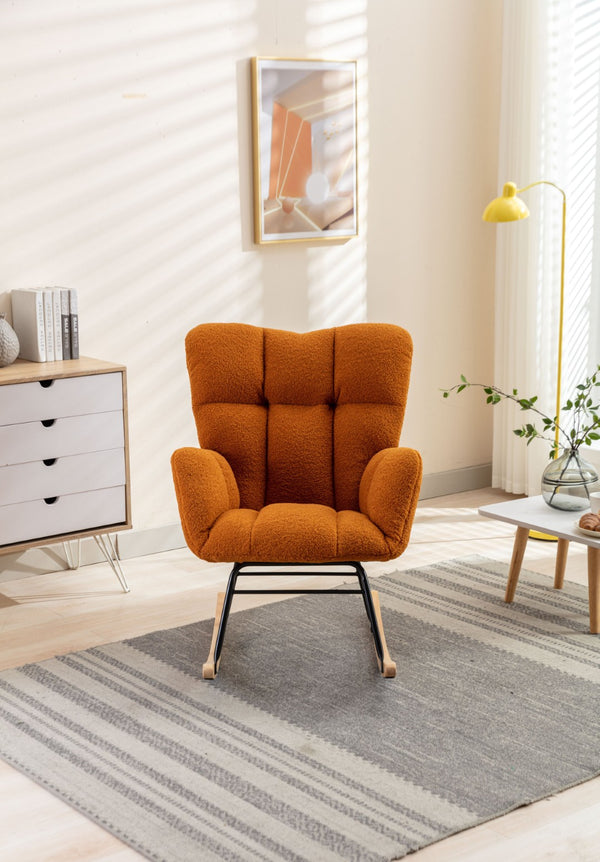 English Elm 050-teddy Plush Fabric Glider Rocking Chair Cozy Nursery and Living Room Accent Seat Caramel W527P209974