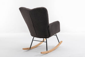 English Elm 050-teddy Plush Fabric Glider Rocking Chair Cozy Nursery and Living Room Accent Seat Dark Gray W527P209975