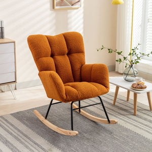English Elm 050-teddy Plush Fabric Glider Rocking Chair Cozy Nursery and Living Room Accent Seat Caramel W527P209974