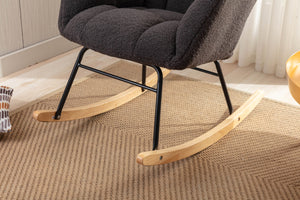 English Elm 050-teddy Plush Fabric Glider Rocking Chair Cozy Nursery and Living Room Accent Seat Dark Gray W527P209975