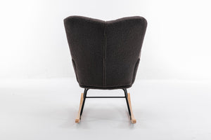 English Elm 050-teddy Plush Fabric Glider Rocking Chair Cozy Nursery and Living Room Accent Seat Dark Gray W527P209975