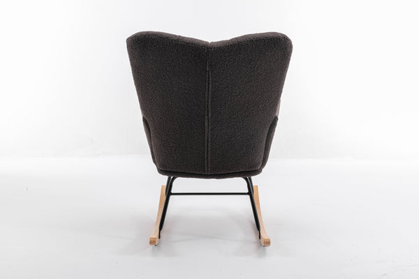 English Elm 050-teddy Plush Fabric Glider Rocking Chair Cozy Nursery and Living Room Accent Seat Dark Gray W527P209975