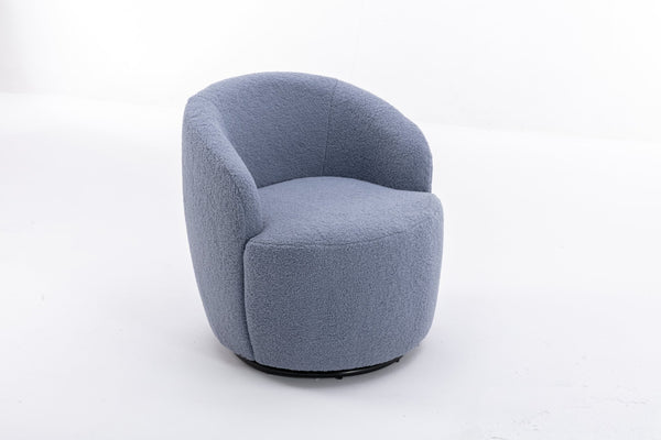 English Elm Teddy Sherpa Swivel Barrel Accent Chair with Metal Ring Base for Living Room Light Blue W52763471