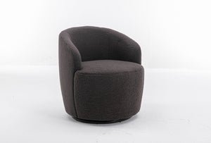 English Elm Teddy Sherpa Swivel Barrel Accent Chair with Metal Ring Base for Living Room Dark Gray W52763473