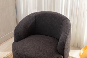 English Elm Teddy Sherpa Swivel Barrel Accent Chair with Metal Ring Base for Living Room Dark Gray W52763473