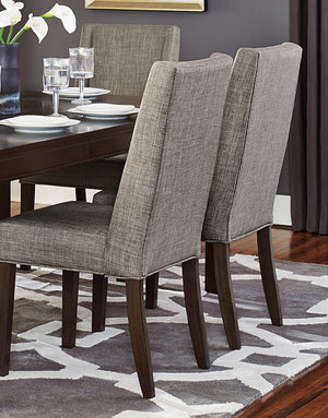 English Elm Contemporary Extendable Checkerboard Veneer Dining Set with Six Gray Upholstered Chairs B011S00327