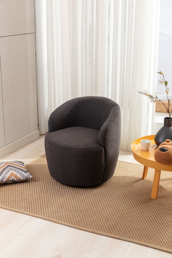 English Elm Teddy Sherpa Swivel Barrel Accent Chair with Metal Ring Base for Living Room Dark Gray W52763473