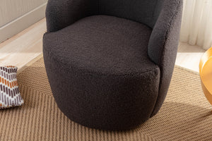English Elm Teddy Sherpa Swivel Barrel Accent Chair with Metal Ring Base for Living Room Dark Gray W52763473