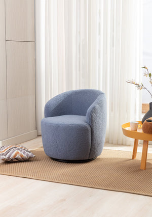 English Elm Teddy Sherpa Swivel Barrel Accent Chair with Metal Ring Base for Living Room Light Blue W52763471