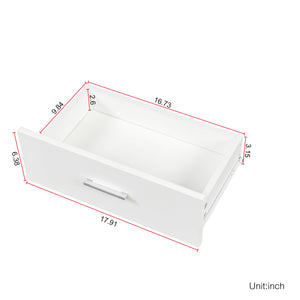 English Elm White modern vanity desk with multi-layer storage, 2 drawers & cabinet, hairdryer ports, space-saving W33163006