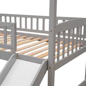 English Elm Twin Playhouse Loft Bed with Built-in Slide Solid Pine Frame Kids Bedroom LT001212AAE
