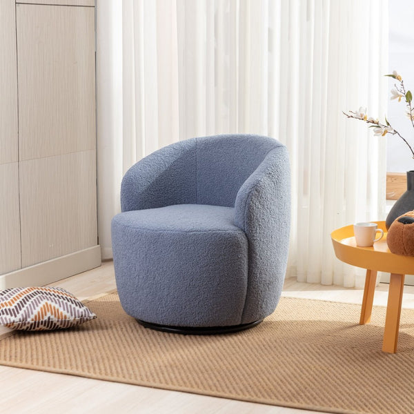 English Elm Teddy Sherpa Swivel Barrel Accent Chair with Metal Ring Base for Living Room Light Blue W52763471