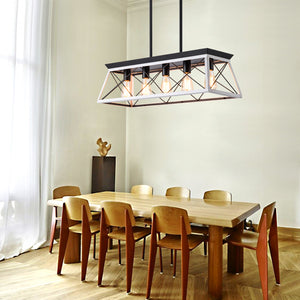 English Elm (Same) 32" Black White 5-Light Industrial Pendant Chandelier - Modern Metal Cage, Adjustable Design For Any Room W1340P206634