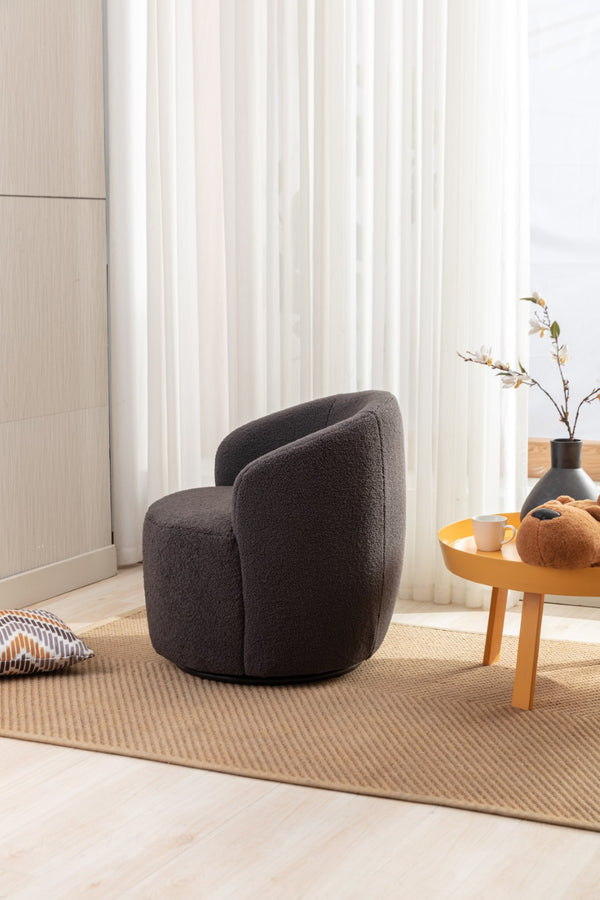 English Elm Teddy Sherpa Swivel Barrel Accent Chair with Metal Ring Base for Living Room Dark Gray W52763473