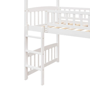 English Elm Twin Playhouse Loft Bed with Built-in Slide Solid Pine Frame Kids Bedroom LT001212AAK