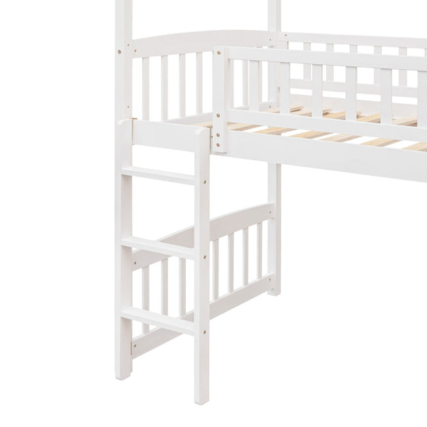 English Elm Twin Playhouse Loft Bed with Built-in Slide Solid Pine Frame Kids Bedroom LT001212AAK