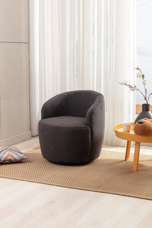 English Elm Teddy Sherpa Swivel Barrel Accent Chair with Metal Ring Base for Living Room Dark Gray W52763473