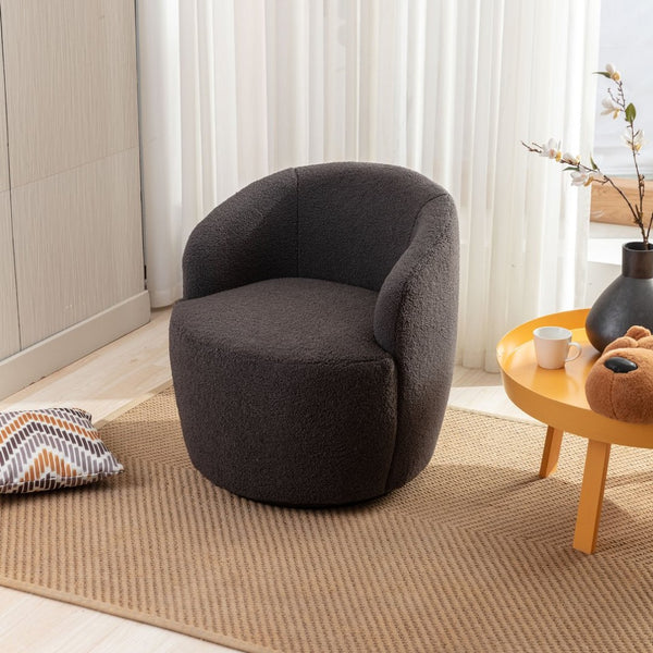 English Elm Teddy Sherpa Swivel Barrel Accent Chair with Metal Ring Base for Living Room Dark Gray W52763473