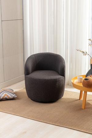 English Elm Teddy Sherpa Swivel Barrel Accent Chair with Metal Ring Base for Living Room Dark Gray W52763473