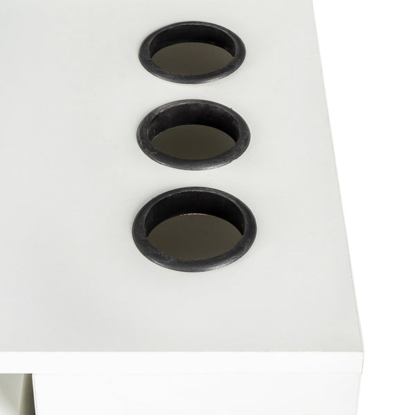 English Elm White modern vanity desk with multi-layer storage, 2 drawers & cabinet, hairdryer ports, space-saving W33163006