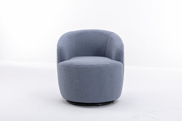 English Elm Teddy Sherpa Swivel Barrel Accent Chair with Metal Ring Base for Living Room Light Blue W52763471
