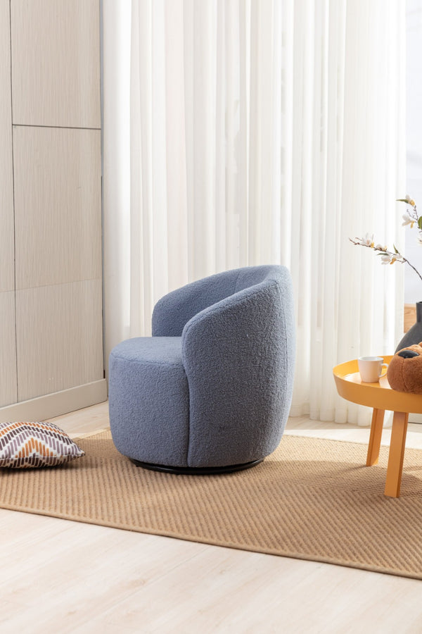 English Elm Teddy Sherpa Swivel Barrel Accent Chair with Metal Ring Base for Living Room Light Blue W52763471