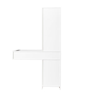 English Elm White modern vanity desk with multi-layer storage, 2 drawers & cabinet, hairdryer ports, space-saving W33163006