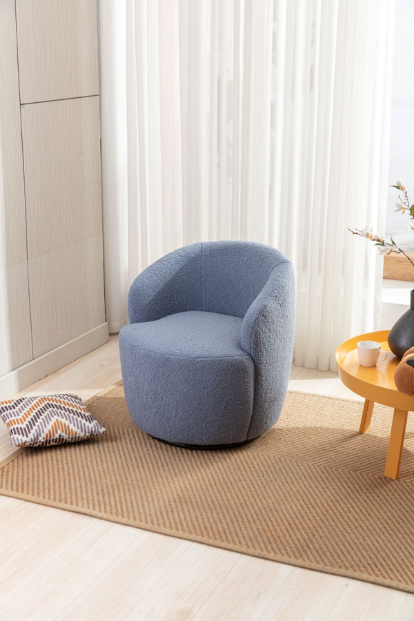 English Elm Teddy Sherpa Swivel Barrel Accent Chair with Metal Ring Base for Living Room Light Blue W52763471