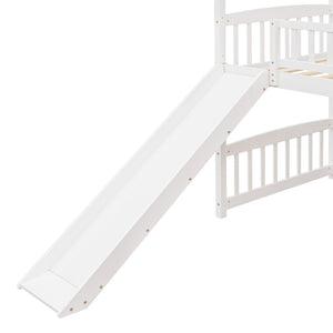 English Elm Twin Playhouse Loft Bed with Built-in Slide Solid Pine Frame Kids Bedroom LT001212AAK