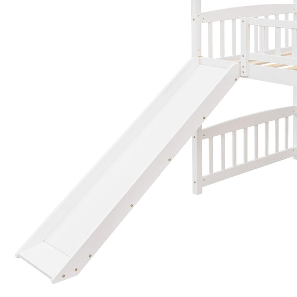 English Elm Twin Playhouse Loft Bed with Built-in Slide Solid Pine Frame Kids Bedroom LT001212AAK