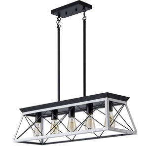 English Elm (Same) 32" Black White 5-Light Industrial Pendant Chandelier - Modern Metal Cage, Adjustable Design For Any Room W1340P206634