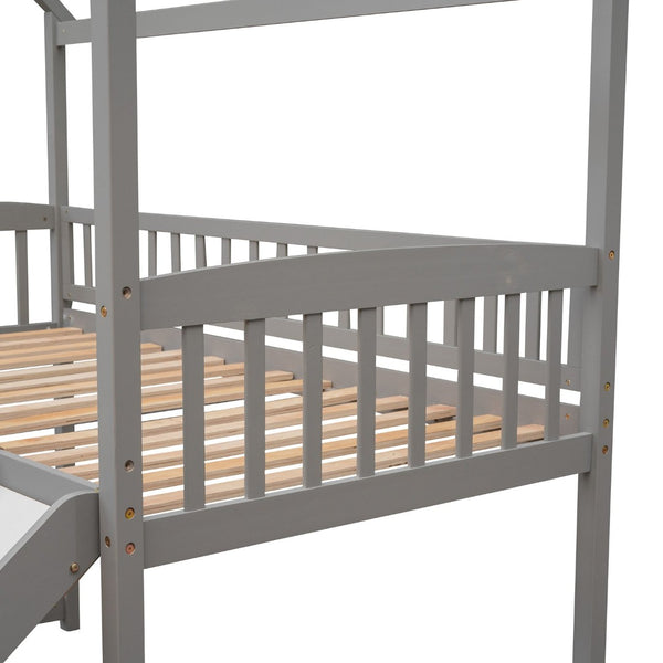 English Elm Twin Playhouse Loft Bed with Built-in Slide Solid Pine Frame Kids Bedroom LT001212AAE